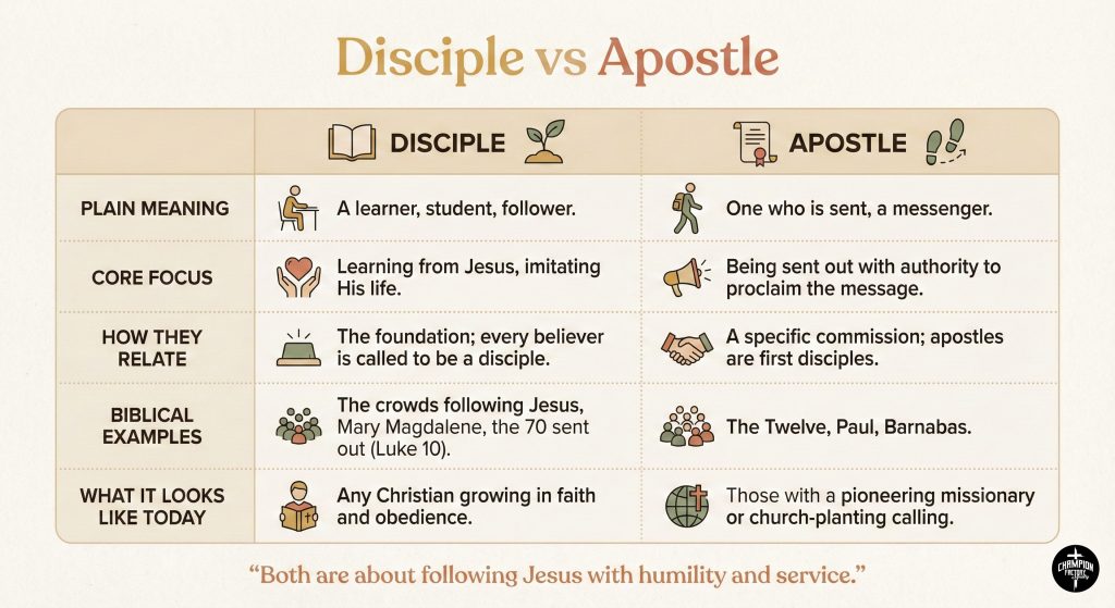 What an apostle is in the Bible and why it matters today 1 Disciple vs Apostle Comparison Simple Table Card
