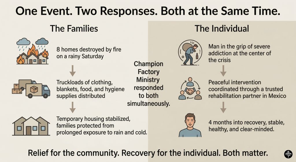From Ashes to Restoration: How Champion Factory Ministry Responded When Eight Families Lost Everything 1 Two Crises, Two Responses, One Team