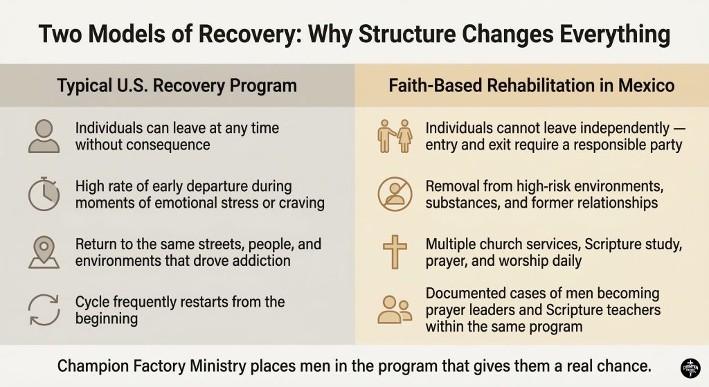 Faith-Based Recovery Beyond Borders: How Structured, Christ-Centered Programs Are Changing What Recovery Looks Like 1 U.S. Recovery Programs vs. Faith-Based Recovery in Mexico — A Side-by-Side Comparison