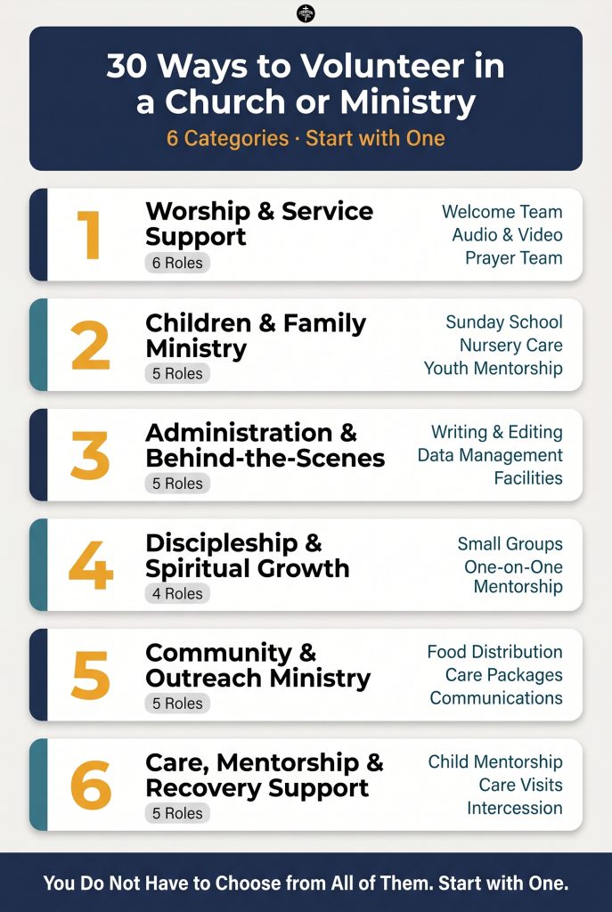 Volunteering in Churches and Ministries: 30 Practical Ways to Get Started 2 30 Ways to Volunteer — Category Breakdown